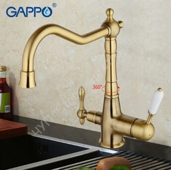 Смеситель для кухни с подключением фильтра питьевой воды Gappo G4391-4 под бронзу