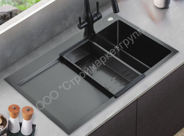 Кухонная мойка стальная Gappo GS7850-6R 780х500х215 черная