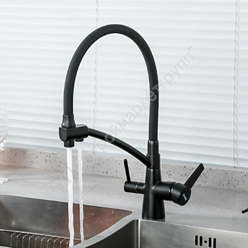 Смеситель для кухни с подключением фильтра питьевой воды и гибким изливом Gappo G4398-16 черный