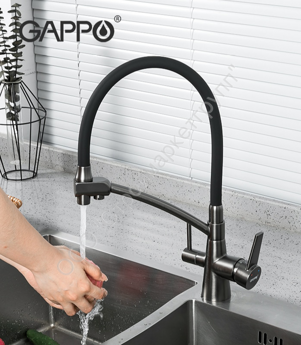 Смеситель для кухни со встроенным фильтром (краном) под питьевую воду Gappo G4398-19 черный