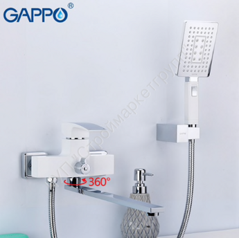 Смеситель для ванны с изливом 35 cm Gappo JACOB G2207-7 белый/хром