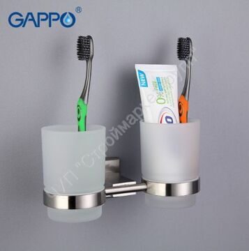 Стакан двойной стеклянный для зубной пасты и щёток настенный Gappo G1708 сатин