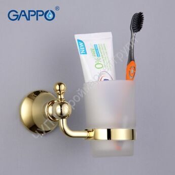 Стакан стеклянный для зубной пасты и щёток настенный Gappo G1406 золото