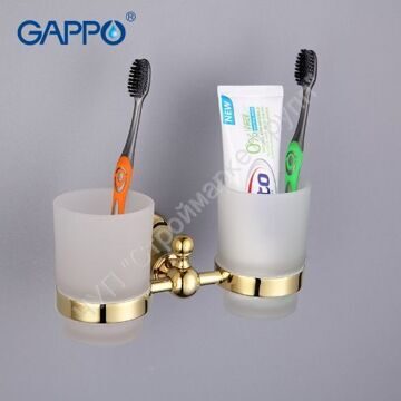 Стакан двойной стеклянный для зубной пасты и щёток настенный Gappo G1408 золото