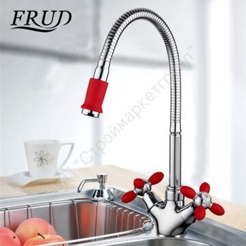 Смеситель для кухни с гибким изливом Frud R43127-10 красный/хром