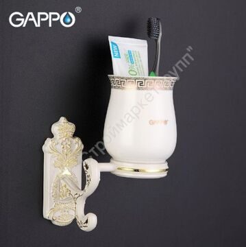 Стакан керамический для зубной пасты и щёток настенный Gappo G3506 белый+золото