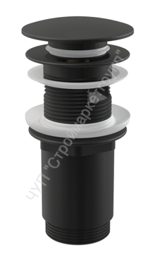 Донный клапан сифона для умывальника CLICK/CLACK 5/4", цельнометаллический с переливом и большой черной заглушкой Alca plast A392BLACK