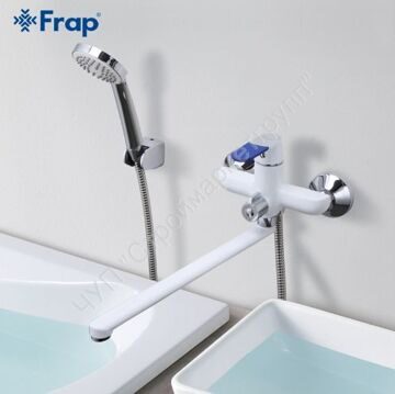 Смеситель для ванны с изливом 35 cm с цветными накладками на ручку Frap F2234 белый
