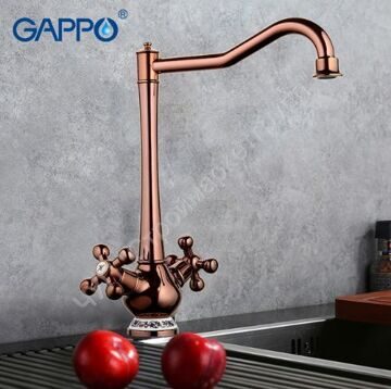 Смеситель для кухни с керамическим рисунком Gappo TUBIN G4065-3 красное золото
