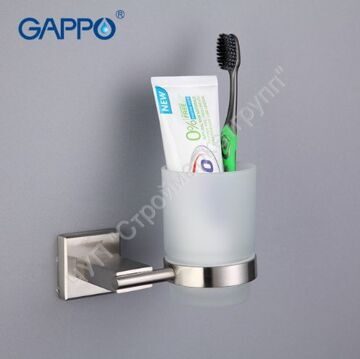 Стакан стеклянный для зубной пасты и щёток настенный Gappo G1706 сатин