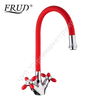 Смеситель для кухни с гибким изливом Frud R44127-10 красный/хром
