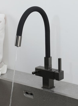 Смеситель для кухни с гибким изливом и подключением фильтра питьевой воды Gappo G4395-39 оружейная сталь/черный